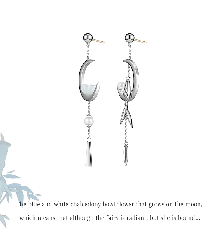 

925 Sterling Silver Earring Dangle Crescent Earring Bamboo leaves Japanese Style For Women Earring Fine Jewelry