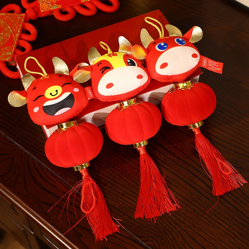 

2/6/12pcs New Year Chinese Zodiac Ox Cattle Red Cow Plush Toy Christmas Tree Pendant Holiday/Home/Room Decoration