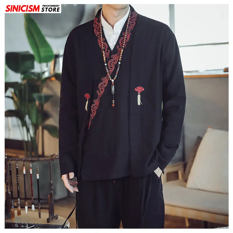 Sinicism Store Мужской комплект из двух предметов с вышивкой куртки мужские длинные