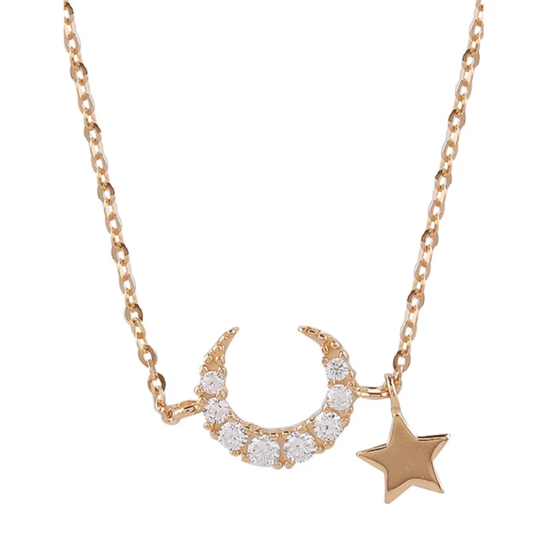 

925 Sterling Silver Pin Star Moon Necklace Simple Temperament Clavicle Chain Light Luxury Cold Wind Advanced Feeling