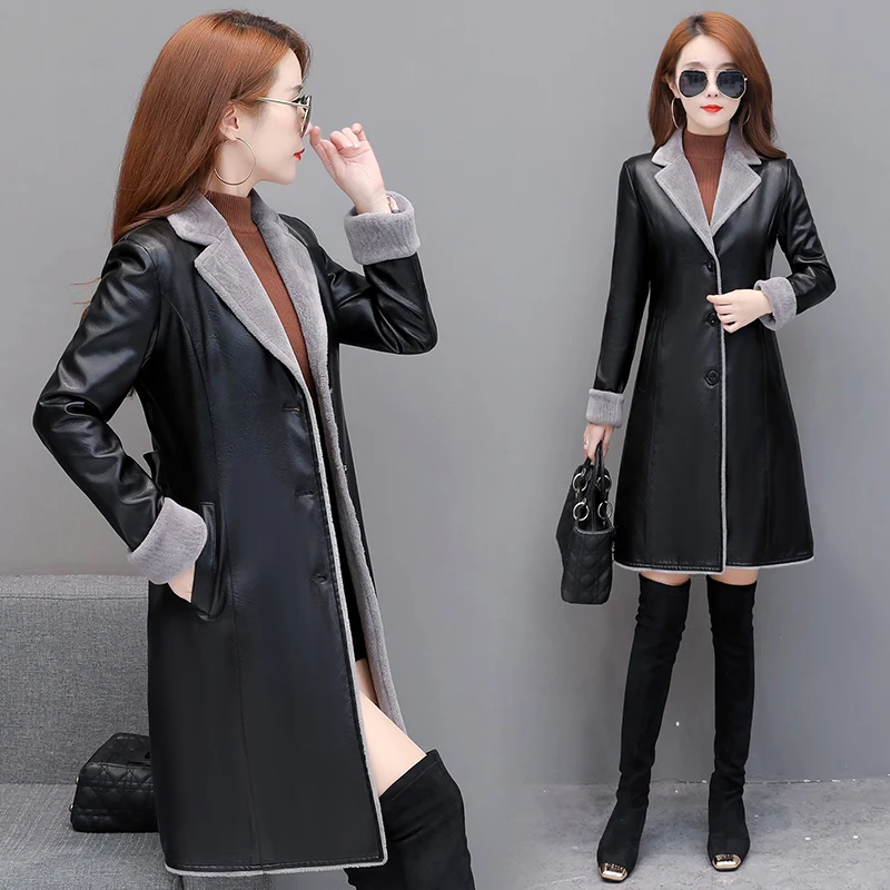 Осенне-зимнее женское пальто из искусственного меха средней длины теплая