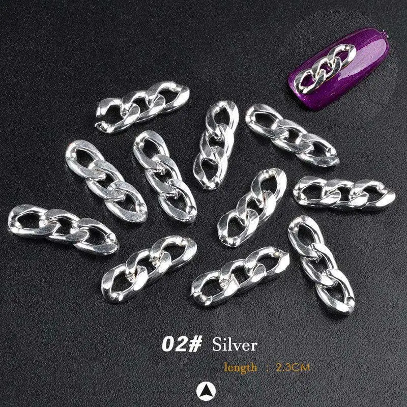 100 шт./упак., модные 3D металлические цепочки, украшения для дизайна ногтей, черные/Золотые/серебряные цепочки, стиль панк, DIY дизайн, сплав, инструменты для творчества