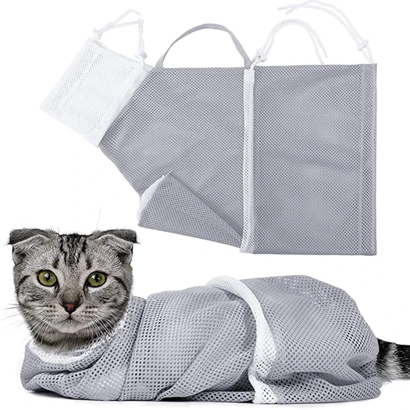 

Multifunctional Fixed Bag Cat Cleaning And Grooming Tool Pet Bathing Cutting Nails Injection Adjustable Mesh Bag Cat Washing Bag