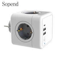 sopend gray power strips plug socket extension eu with multi outlet 4 smart ports powercube 16a 3640w with switch and type c