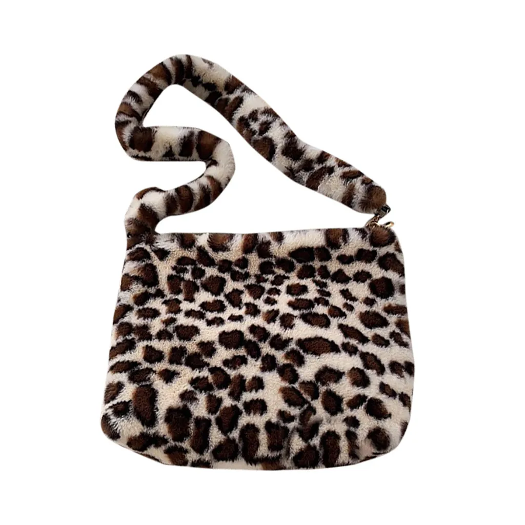 40 # женские леопардовые плюшевые сумки на плечо для женщин осенние и зимние