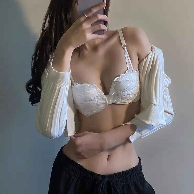 

Pure Desire Butterfly Girl Gathered Bra Female Sexy Lace Underwear Thin No Steel Ring Small Bra