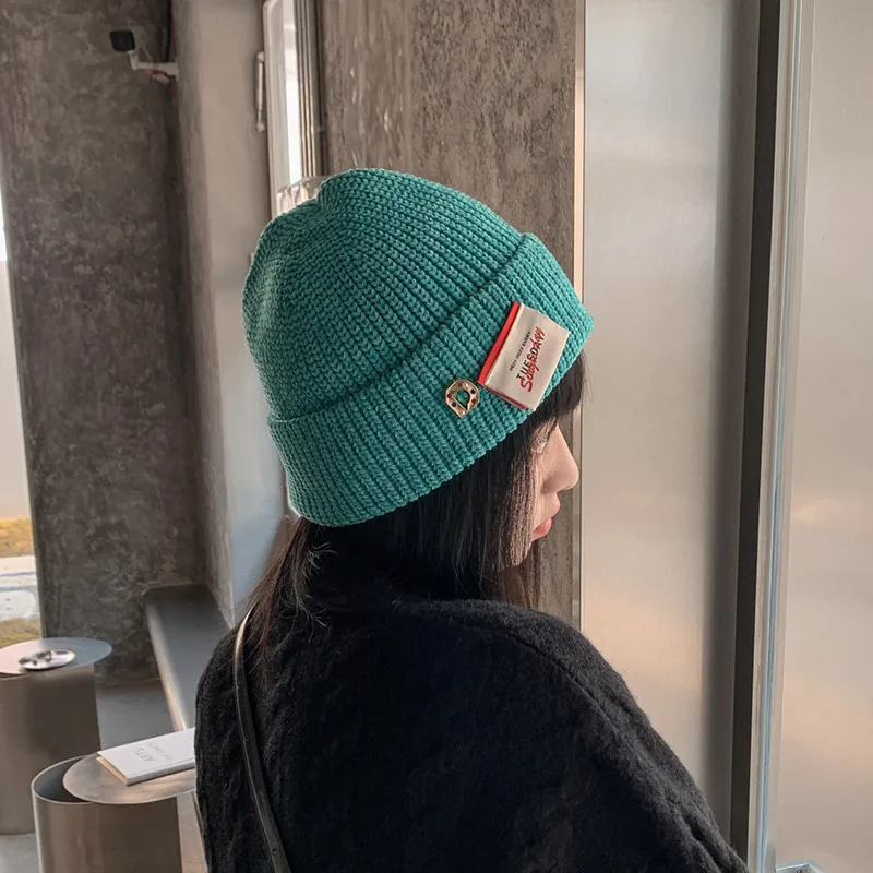 

Winter Hats for Women Skullies Solid Fashion Label Knitted Women's Hats Harajuku Bonnets Skullcaps Winter Cap Warm Casual