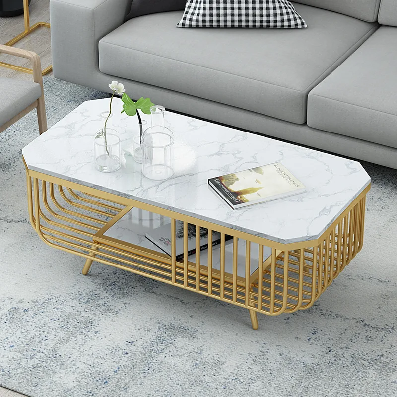

Simple Marble Coffee Table Living Room Creative Noble Golden Iron Craft Tea Reception Double Coffee Table Living Room Furniture