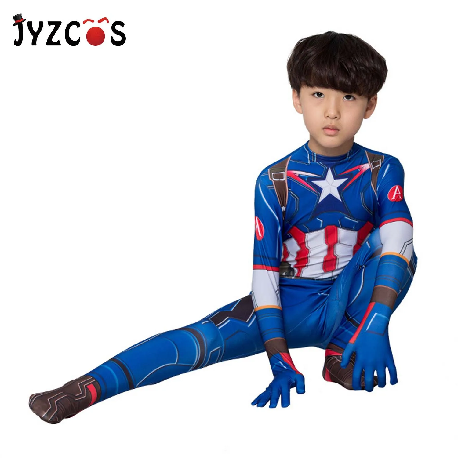 Детский костюм JYZCOS для косплея Капитана Америка с 3D принтом из спандекса лайкры