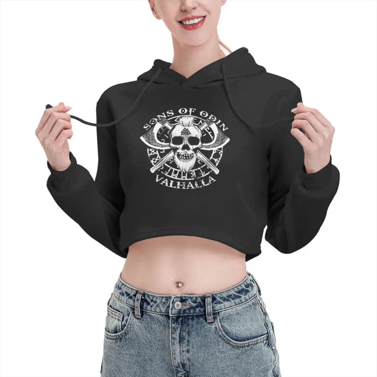 

Open navel Cat Ear Hoodie Sweater SONS OF ODIN Viking Valhalla Thor Rune Val Hooded rope Funny beautiful Print R339 Hoodie