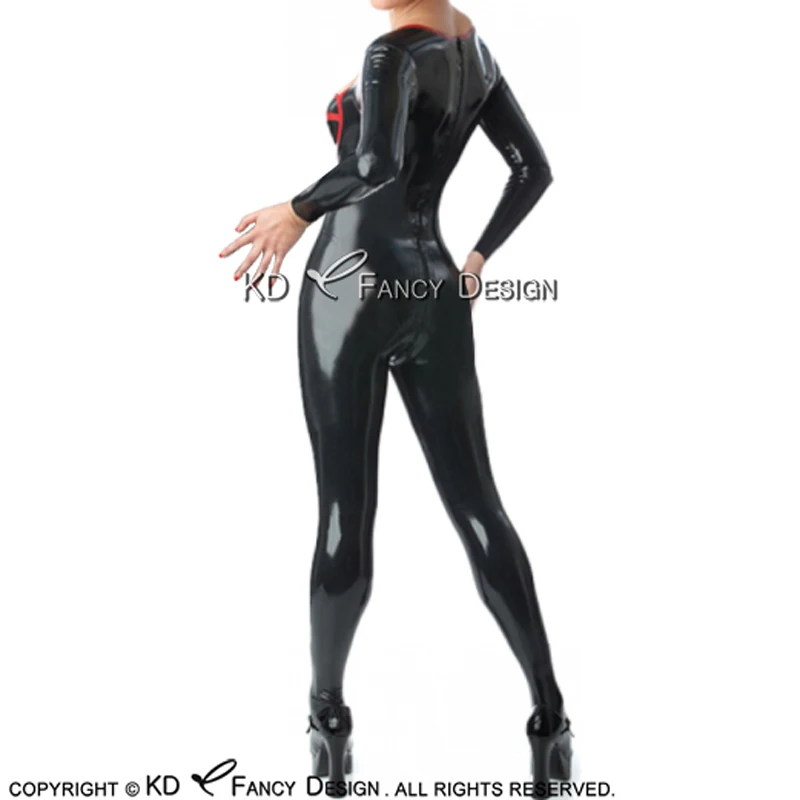 Черный и красный сексуальный латексный комбинезон с чашечками ног круглый