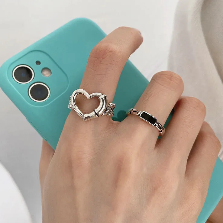 

Cool Personality Design Love Heart Finger Rings For Women Fashion Jewelry Ring Silver Color Ladies Gift Jewellery