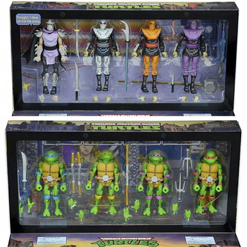 set of 4 NECA SDCC Limited Edition Raphael Leonardo Michelangelo Donatello Shredder 7" Turtle Action Figure