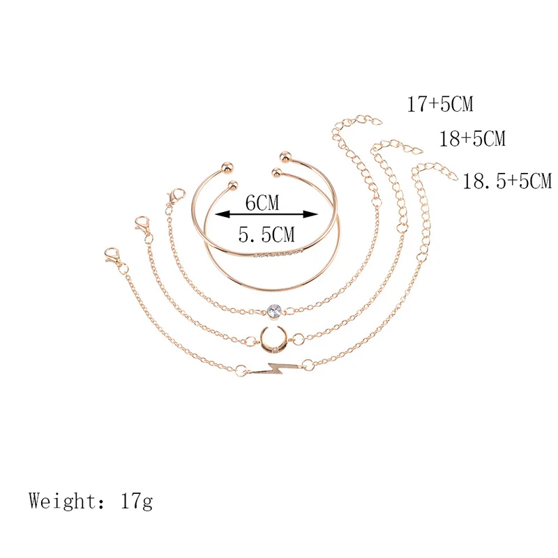 5 шт./компл. Модные женские браслеты наборы Металлических Браслетов золотистого