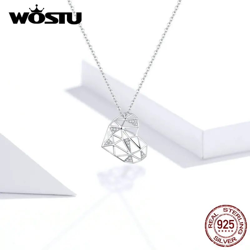 WOSTU Настоящее серебро 925 пробы ажурное ожерелье в виде сердца Длинная цепочка для