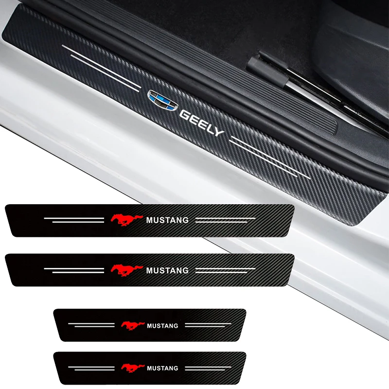 

4pcs Car Door Sill Anti-scratch Board Protection Sticker Decoration for Mustang Zapatillas Miniatura Gt Shelby Car Accessories