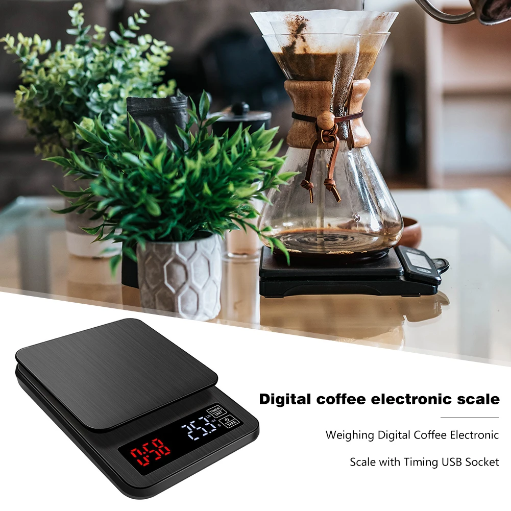 

LED Digital Coffee Scale with Timer Stainless Steel Timer Electronic Kitchen Pocket Scale Kitchen Food Weighing Tool