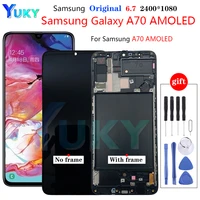 for samsung galaxy a70 lcd a705 a705f sm a705f display with frame touch screen digitizer assembly a70 2019 for samsung a705 lcd