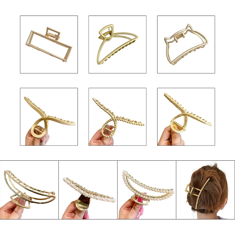 

Female Korean Style Elegant Temperament Metal Back Head Hair Grab Clip Hairpin Shark Clamp Barrettes