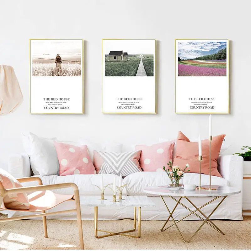 Трава поле закат холст скандинавский постер природа настенный художественный