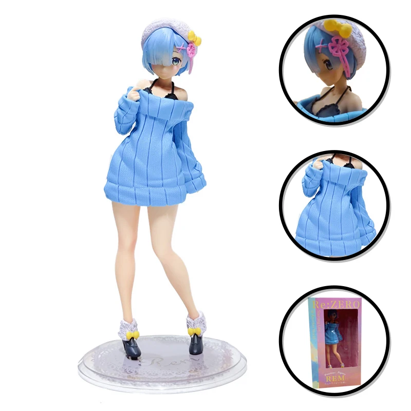 

Anime Characters Rem Figure Anime Re:Life In A Different World From Zero 24CM Blue Sweater Desktop Decoration Doll Toy Model