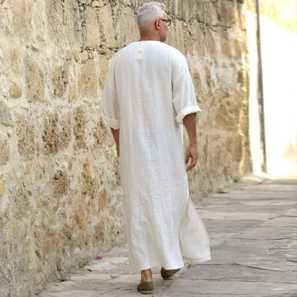

Home&Nest Islamic Arab Muslim Kaftan Hooded Long Sleeve Vintage Loose Dress Men Saudi Arabia Muslim Clothes #0611