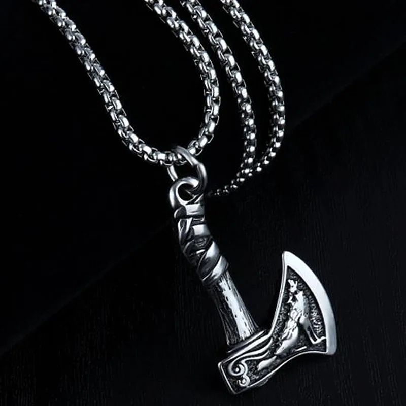 

HNSP Viking Axe Pendant Chain Necklace For Men Male Jewelry Gift Wholesale