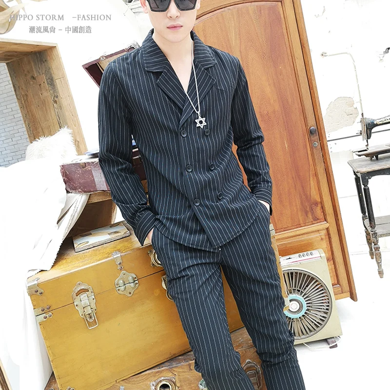 Мужской облегающий комплект из 2 предметов: рубашка + штаны Модный повседневный