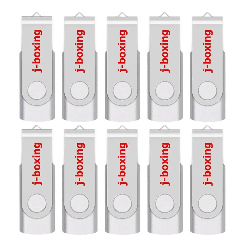 

J-boxing 10PCS USB Flash Drive Bulk 4GB Metal Swivel Memory Stick 1GB 2GB Rotating Zip Drives 8GB 16GB 32GB Thumb Drives Silver