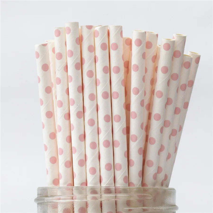 pink small dot 100 шт розовые золотые бумажные соломинки вечерние соломинки золотые серебряные бумажные соломинки смешанные полосатые звезды шаблоны шевронов - Цвет: pink small dot