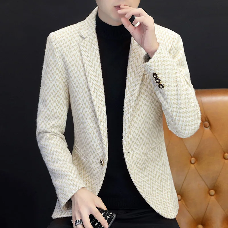 COO 2022 мужской короткий приталенный шерстяной полосатый костюм Молодежный зимний