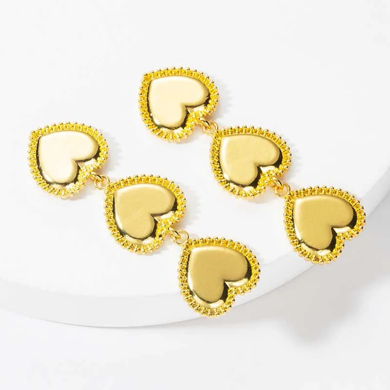 Ретро длинные висячие серьги золотистый в форме сердца геометрические с эмалью