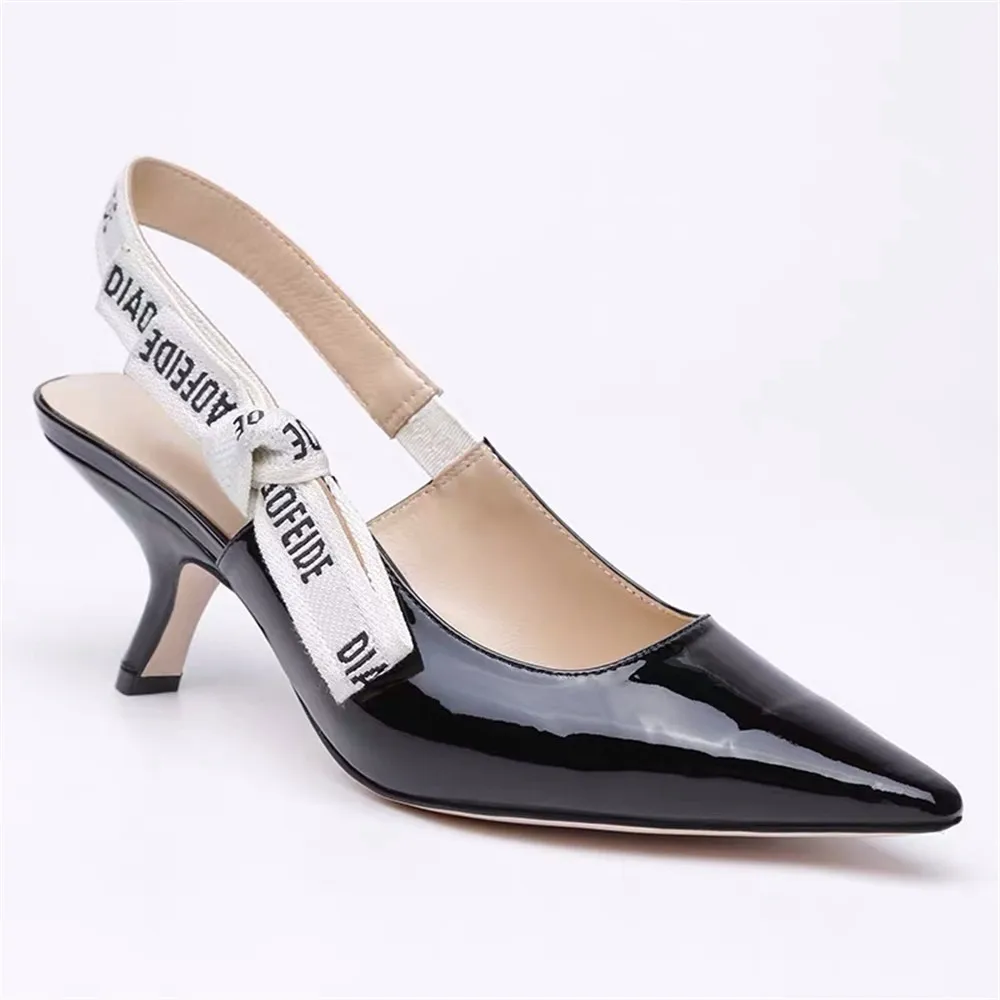 

2021 Brand Letter Cat Heel High Heels Ladies Pointed High Heels Fashion Sandals Ladies Shoes No Box
