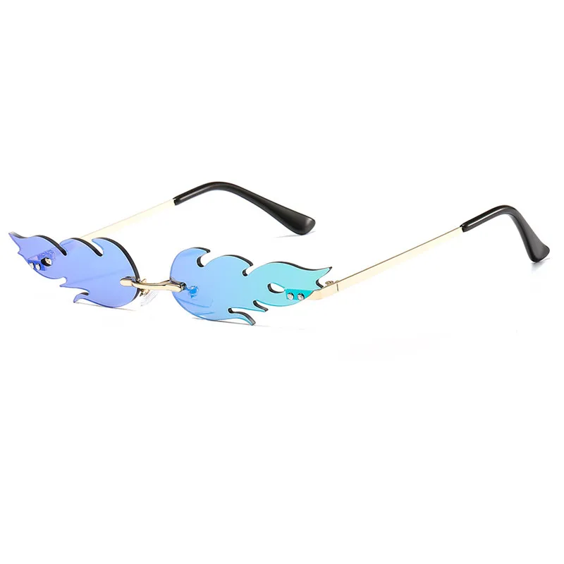 

Fashion Fire Flame Bike Glasses Women Men Rimless Wave Sun Glasses UV 400 Eyewear Luxury Trending Narrow Sunglasses New