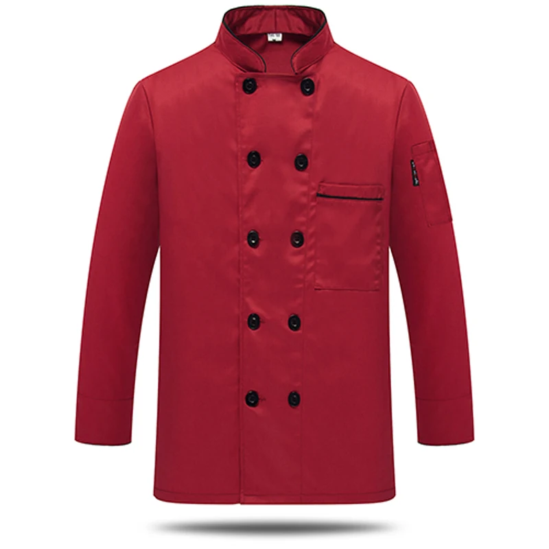 Red full sleeve Печать логотипа твердый полиэстер и хлопок шеф-повара КУРТКА Ресторан Кухня поварская одежда хлебобулочные пальто дышащие футболки - Цвет: Red full sleeve