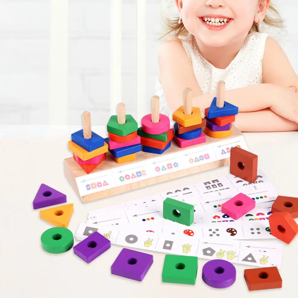 

1 Set Toy Five Columns Color Recognition Wooden Geometric Shape Stacker Toy for Toddlers Kid Gifts Interactive Educational Toys