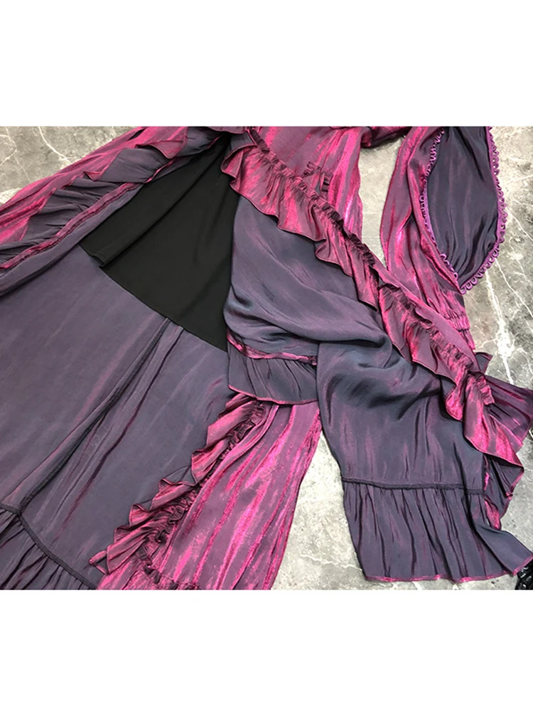 

Big name winter lady lotus leaf edge hollow elegant dress 2020 New ladies long sleeve fashion party hundred fold skirt Bing XL