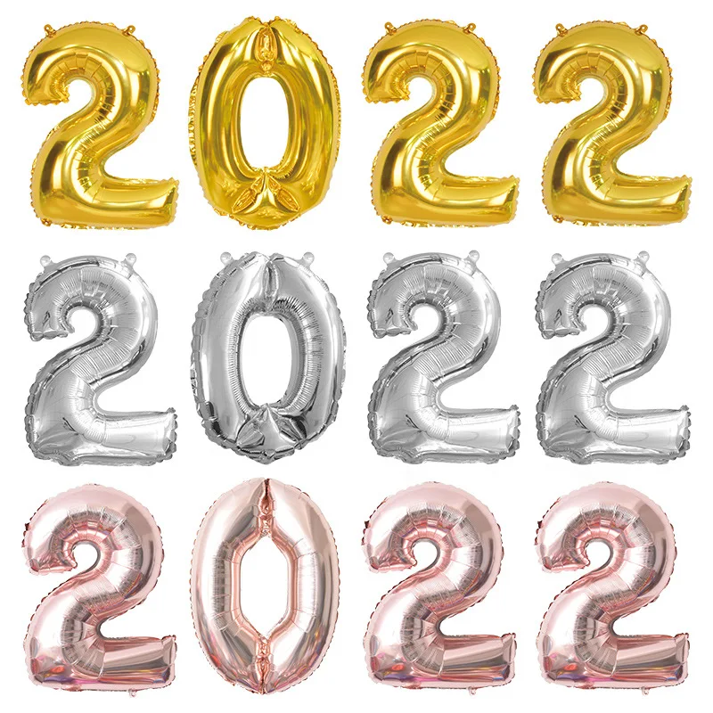 

17-inch 2022 Digital Aluminum Film Balloon Set Company New Year's Day Annual Meeting Decor Balloon Happy New Year Decor for Home