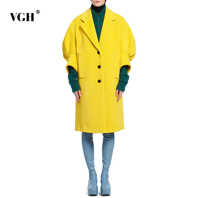 

Женское Свободное пальто VGH, повседневное однотонное пальто с V-образным вырезом и рукавами-фонариками, осенняя стильная одежда, 2021