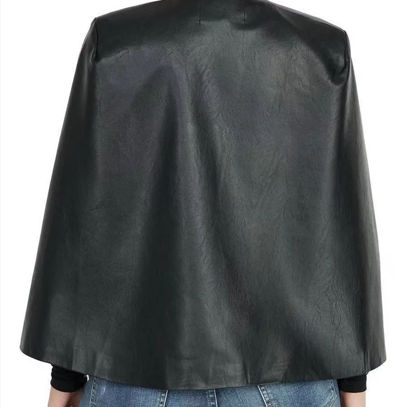 

Sexy Faux Leather Black Cape Blazer Women Casual Pu Leather Blazer Jacket Spring Elegant Long Sleeve Blazer Top