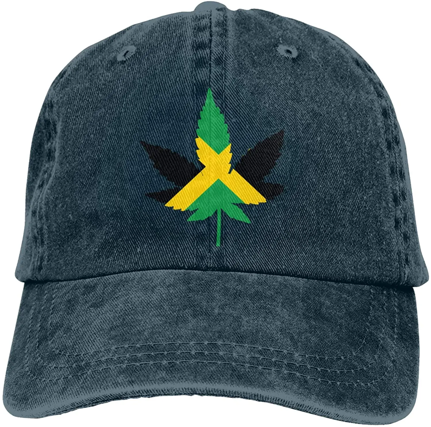 

Jamaican Flag Weed Sports Denim Cap Adjustable Unisex Plain Baseball Cowboy Snapback Hat
