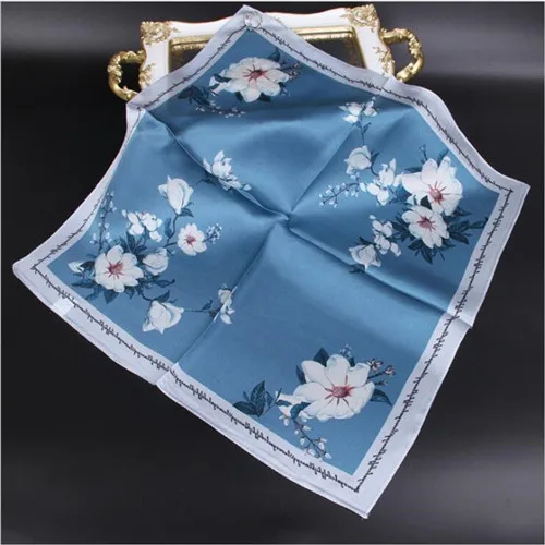 NO 6 - BLUE POBING чистый Шелковый шарф для женщин геометрические квадратные шарфы с принтом маленькая голова платок хиджаб 53x53 см - Цвет: NO 6 - BLUE