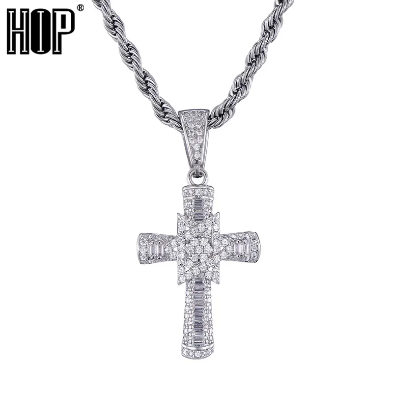 

HIP Hop Gold Color Bling Full AAA+ Cubic Zirconia Iced Star of David Cross Pendants & Necklaces for Men Jewelry