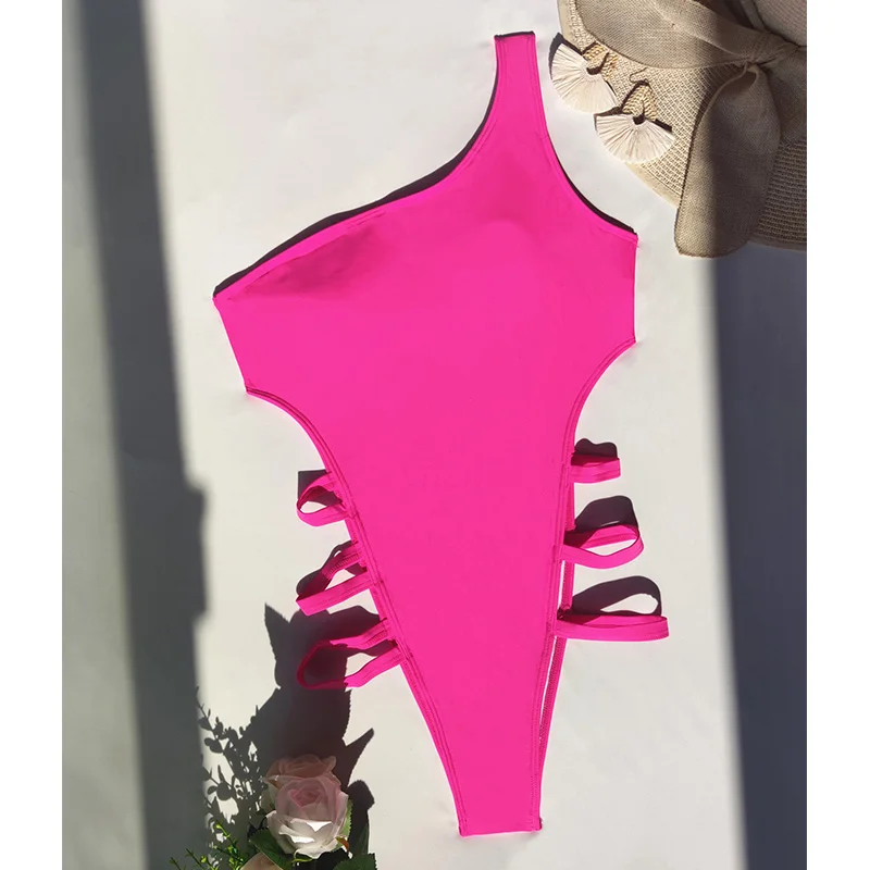 

Однотонный Монокини 2022, купальник с вырезами, женский купальный костюм, сексуальный купальник пуш-ап на одно плечо, цельные костюмы, женская...