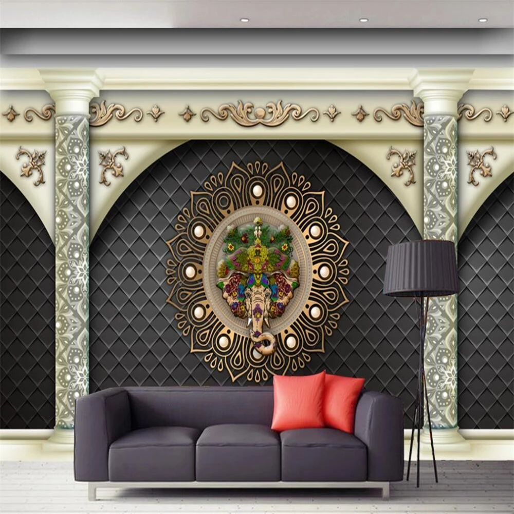 

Milofi custom large wallpaper mural roman column 3d three-dimensional european-style elephant background wall decoration paintin