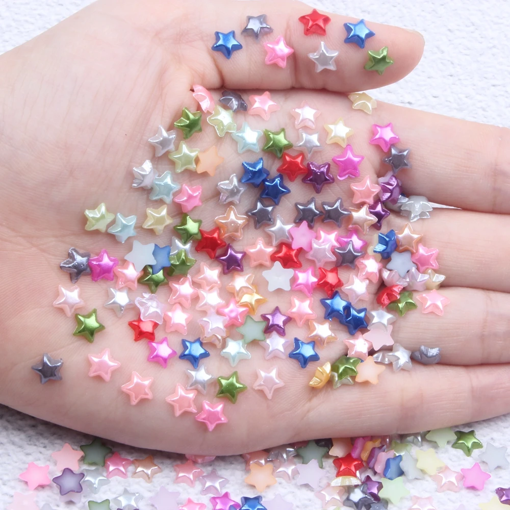 Half Pearls Imitation Flatback Star Shape 6mm 5000pcs Glue On Resin Pearls White Ivory Mixed For Crafts Scrapcooking Shoes