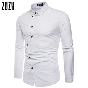 Дропшиппинг Для мужчин рубашка нерегулярная форма платье с разрезом рубашка, с длинным рукавом, облегающая, Camisa Masculina Повседневное мужской БЕЛЫЕ РУБАШКИ