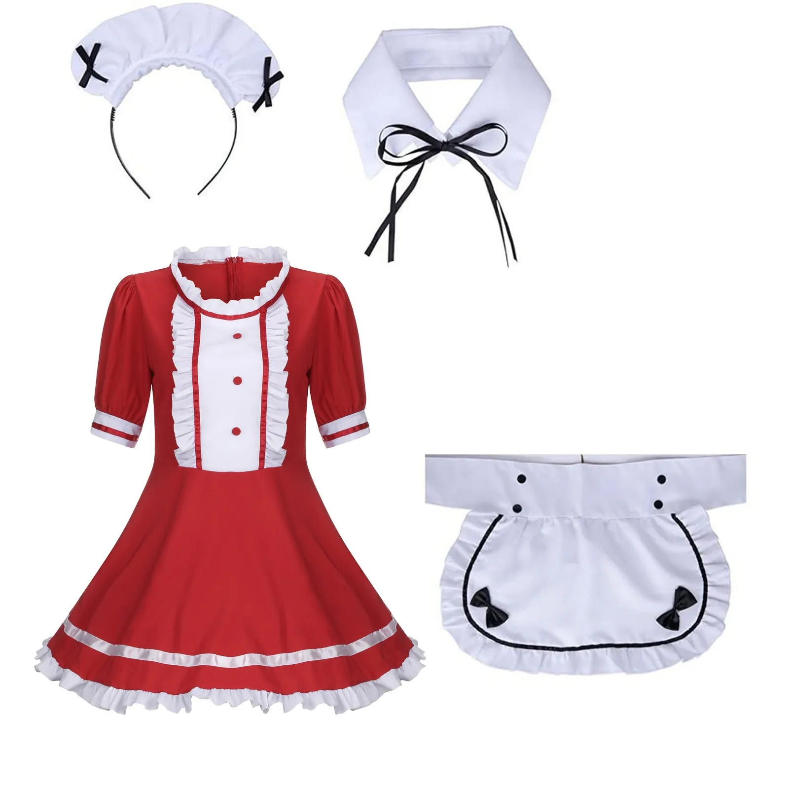 

Sexy French Maid Costume Sweet Gothic Lolita Dress Anime Cosplay Maid Uniform Plus Size Halloween Costumes For Women Headwear