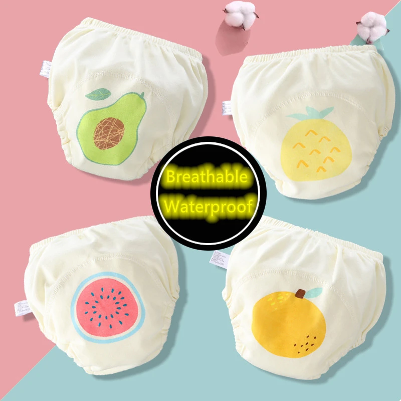 Pa&ntilde;ales reutilizables de algod&oacute;n para beb&eacute;, pa&ntilde;al de tela lavable con patr&oacute;n de frutas, pantalones de entrenamiento, bragas-0