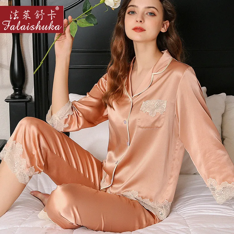 New quality 100% genuine silk pajamas sets women 19 momme sleepwear Korean Elegant fashion pure silk womens pyjamas T8249